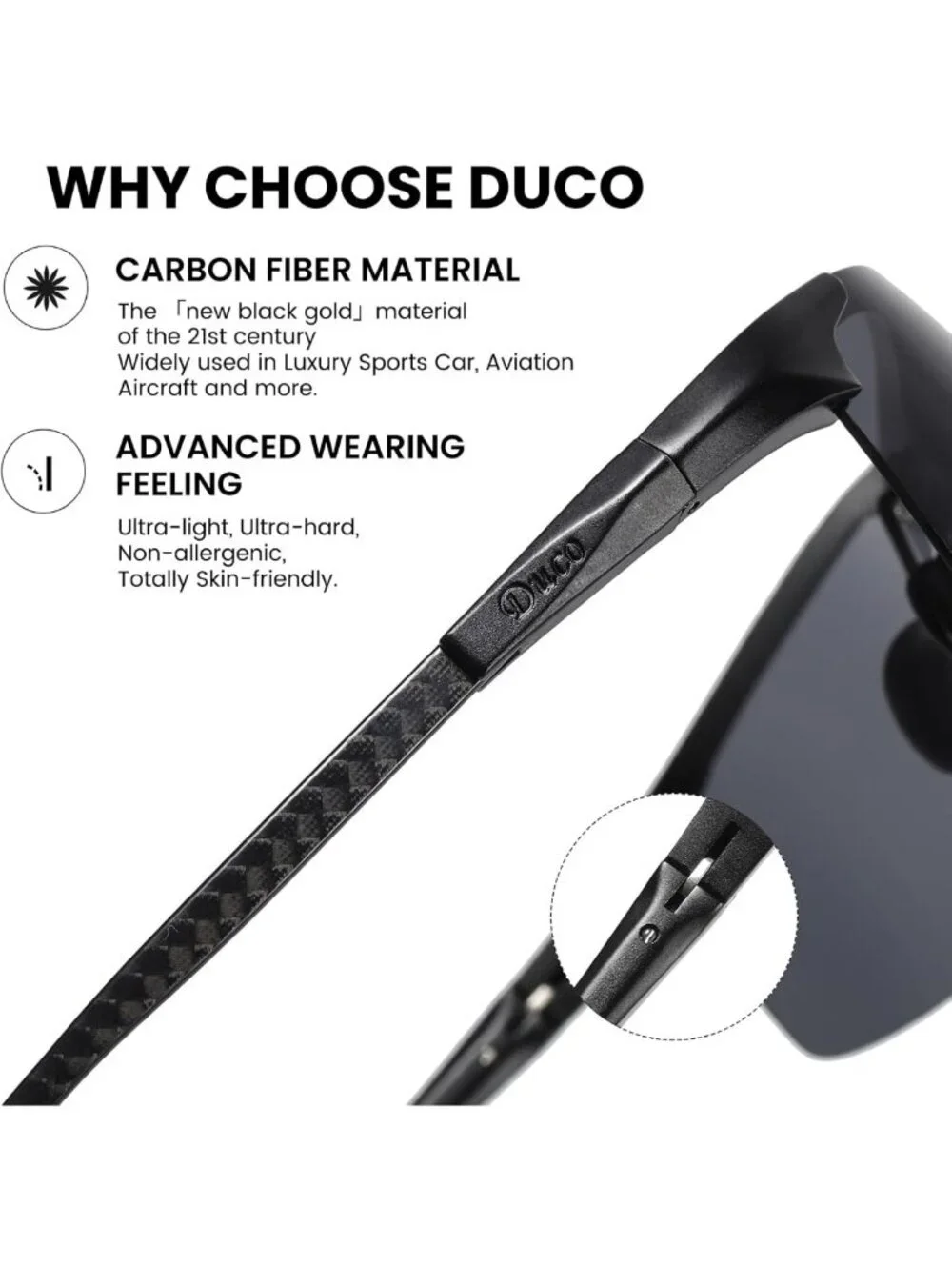 Ultralight Polarized Carbon Fiber Sunglasses for Men | UV400, Wrap Around